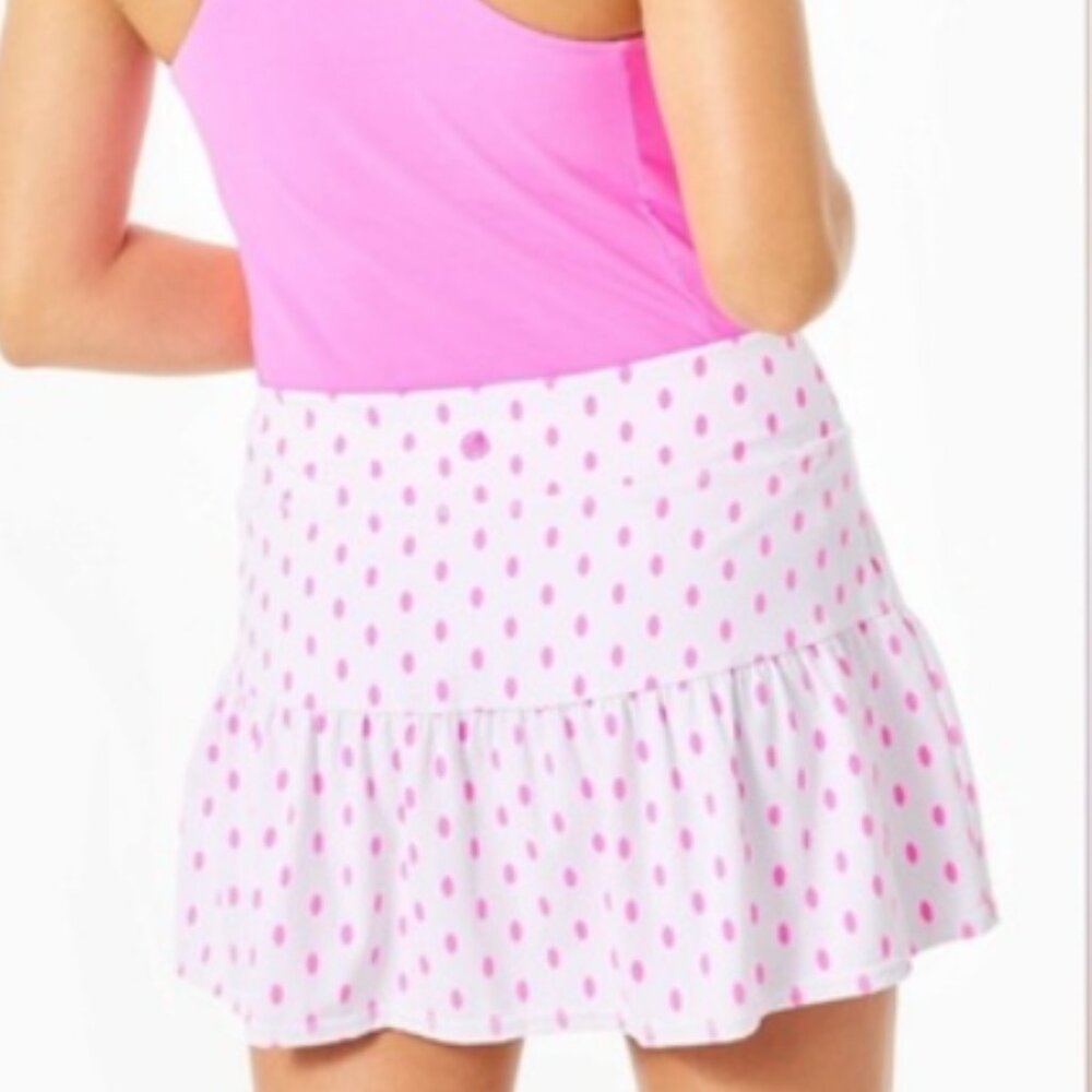 Lilly Pulitzer Luxletic Gardenia Skort Skirt In Prosecco Pink Polka Dot Size XS